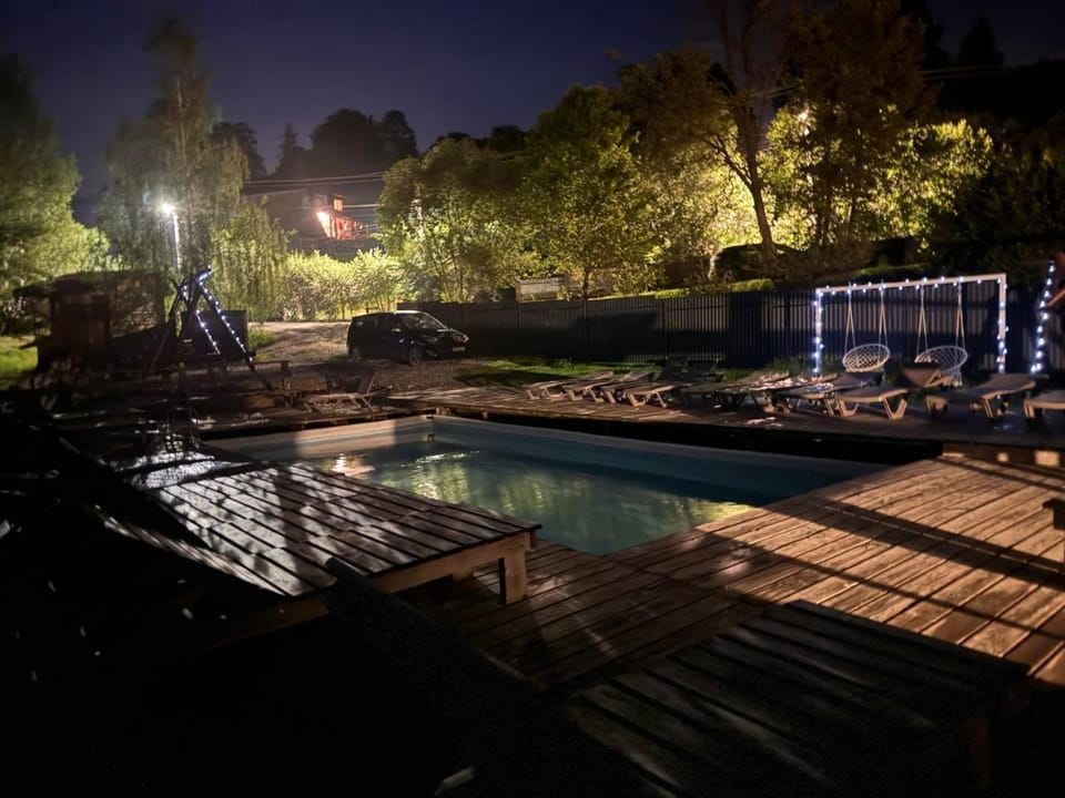 Night, Natural landscape, Pool view, Swimming pool, sunbed