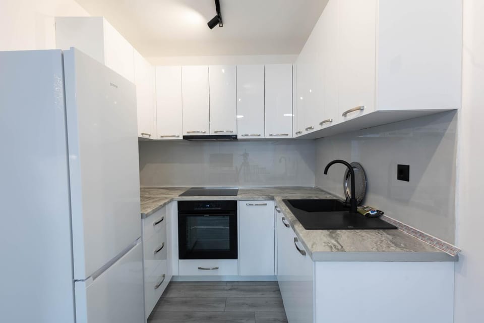 Kitchen or kitchenette, dishwasher, oven, stove