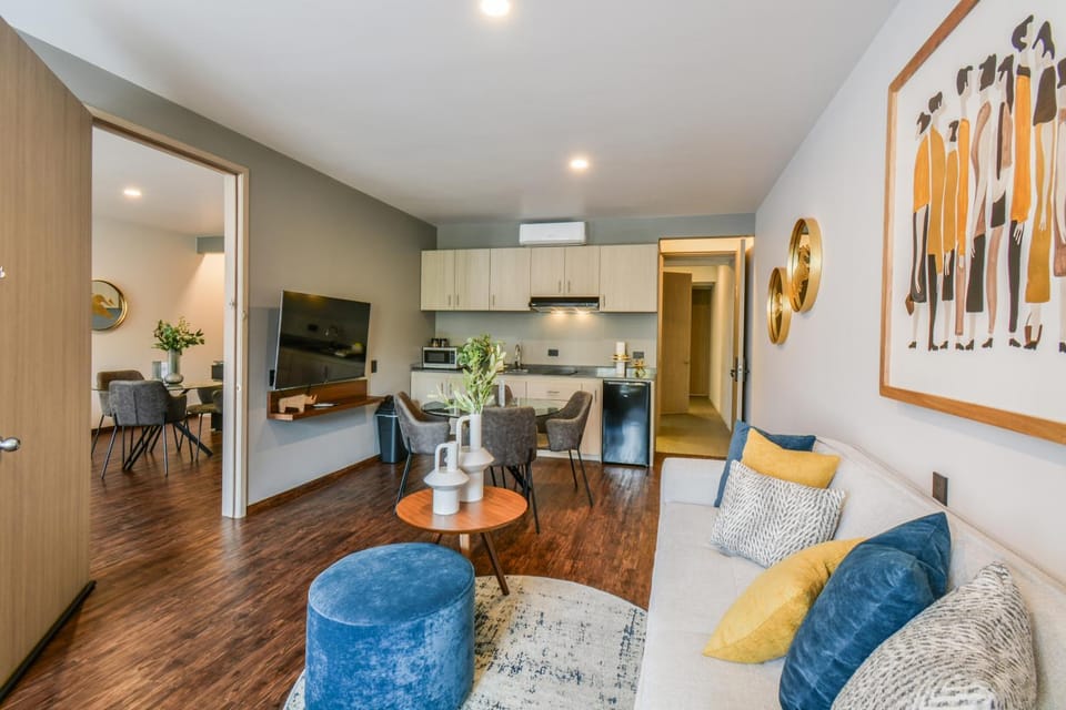 Kitchen or kitchenette, Living room, Dining area