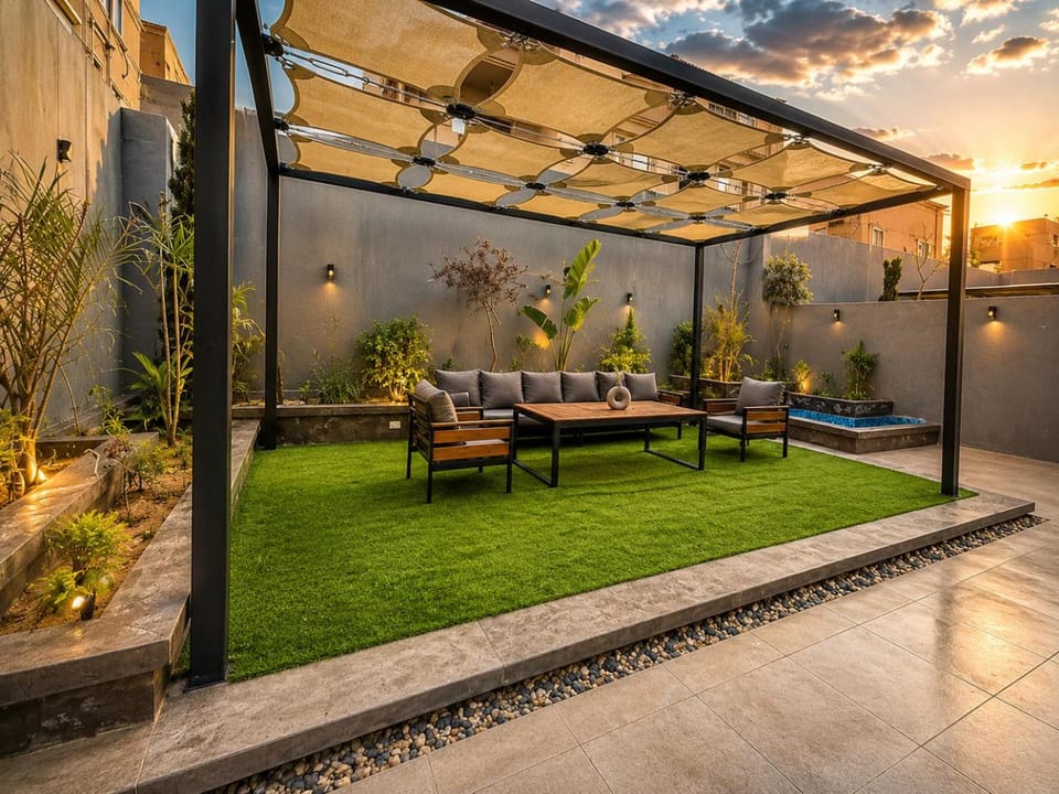 Patio, Spring, Day, Natural landscape, Garden, Living room, Seating area, Garden view, Sunrise, Sunset