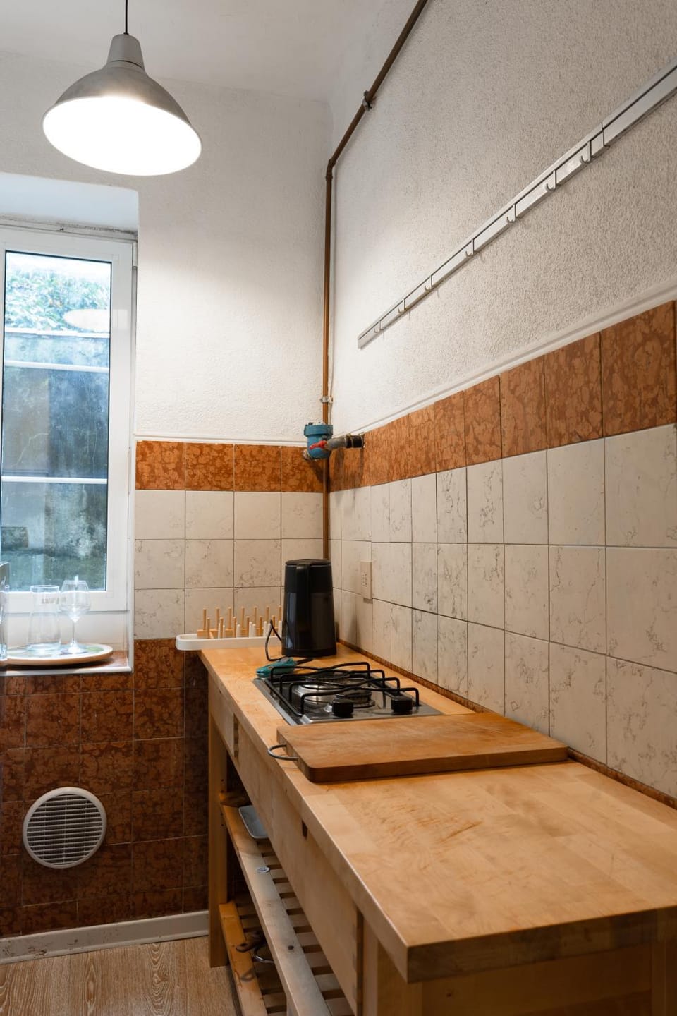 Kitchen or kitchenette, stove