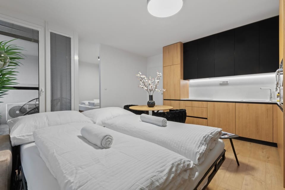 Bed, TV and multimedia, Kitchen or kitchenette, Photo of the whole room, Bedroom, towels