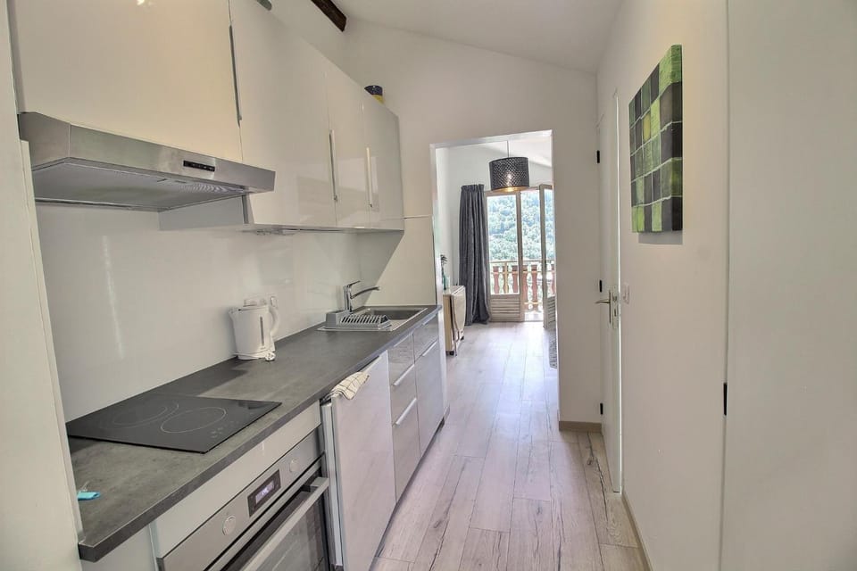 Kitchen or kitchenette, dishwasher, oven, stove