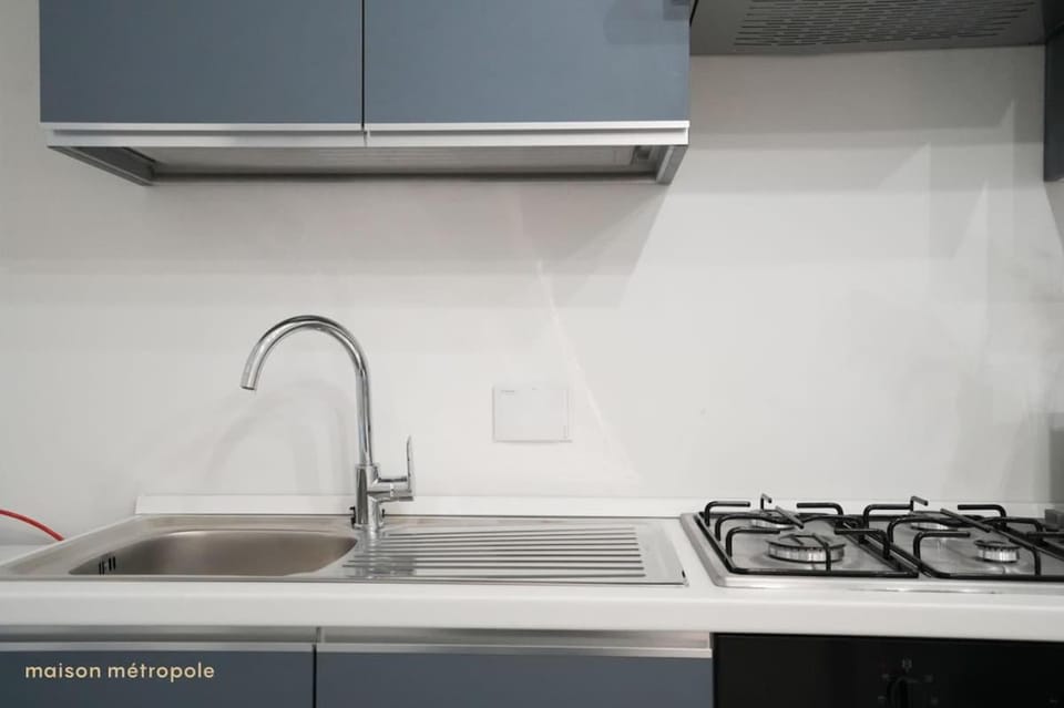 Kitchen or kitchenette, stove
