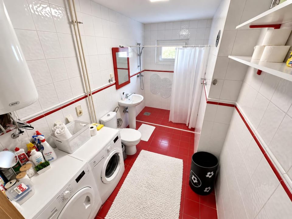 Bathroom, washing machine, dryer