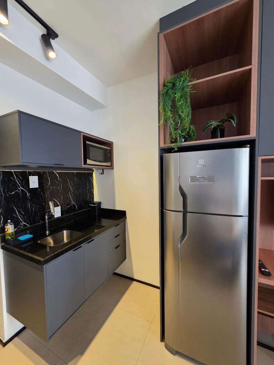 Kitchen or kitchenette, stove