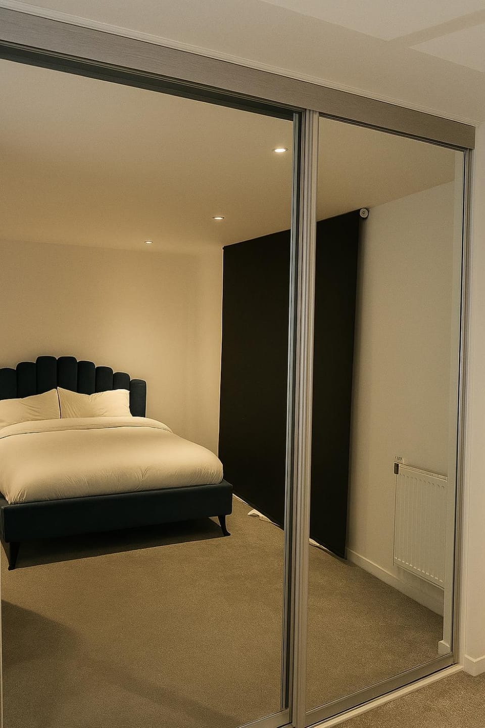Bed, wardrobe