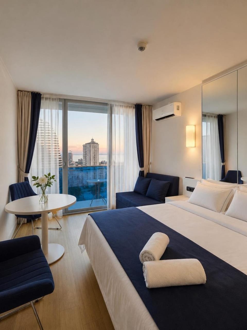 Bed, View (from property/room), Balcony/Terrace, Living room, Photo of the whole room, Seating area, Bedroom, Pool view, Swimming pool, sunbed, towels