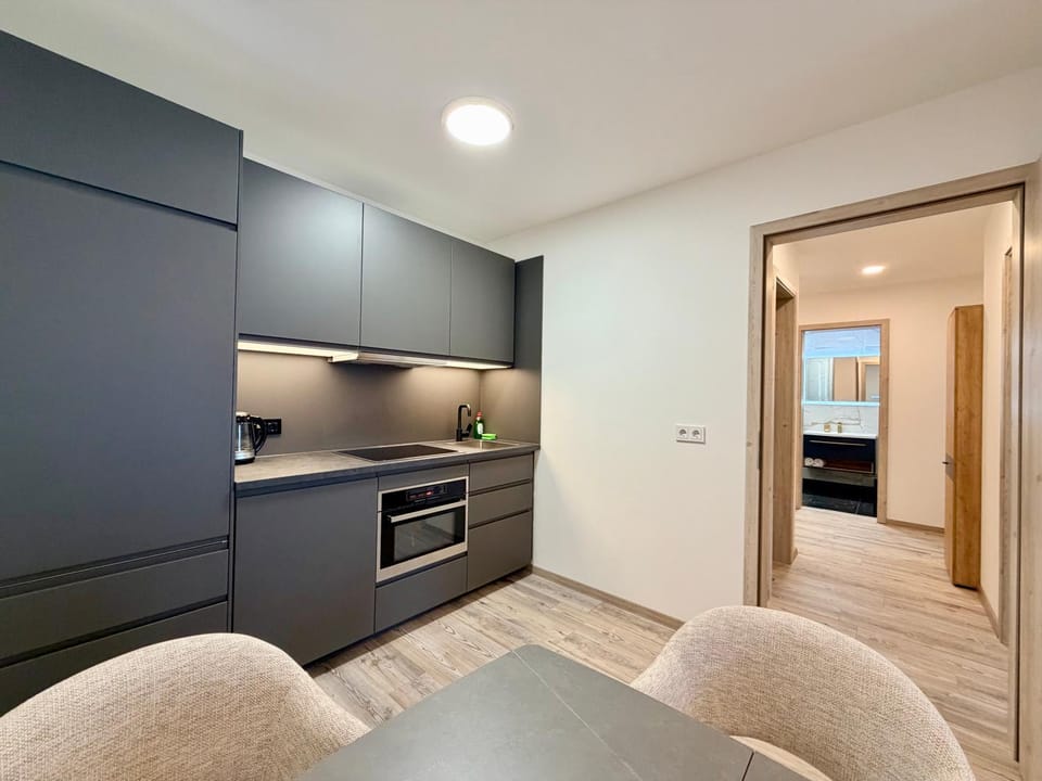 Kitchen or kitchenette, stove