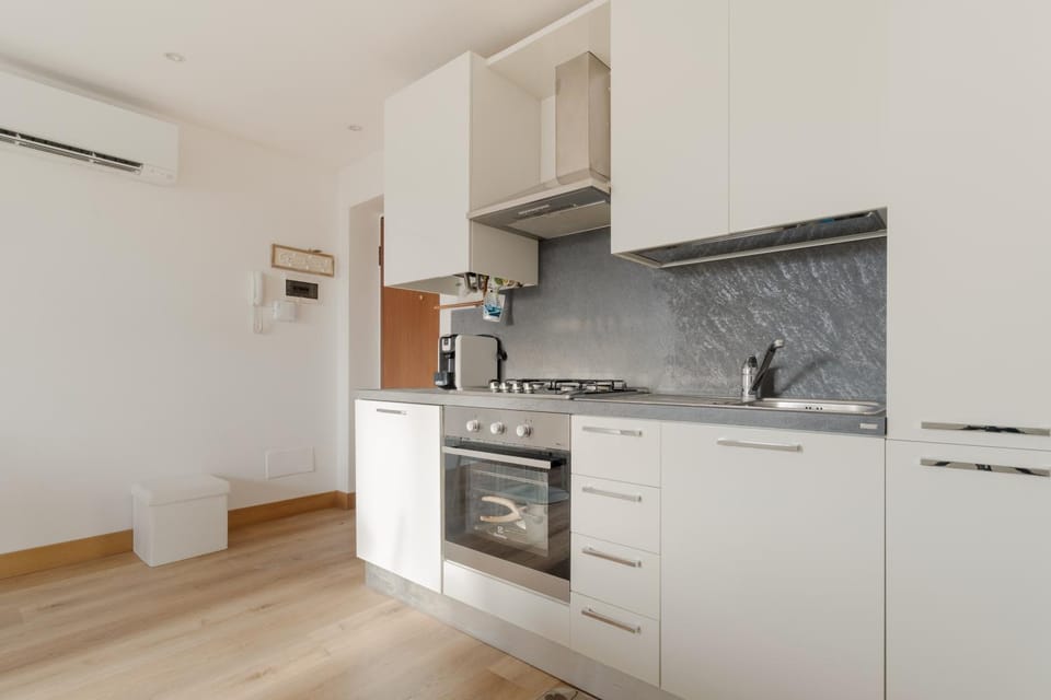 Kitchen or kitchenette, stove