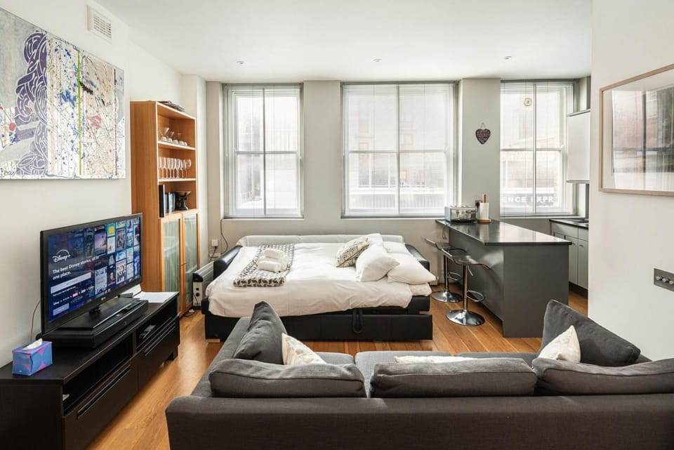 Bed, TV and multimedia, Living room, Photo of the whole room, Seating area, Bedroom