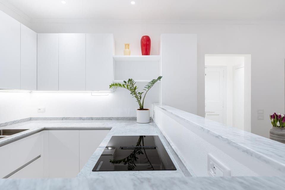 Kitchen or kitchenette, stove