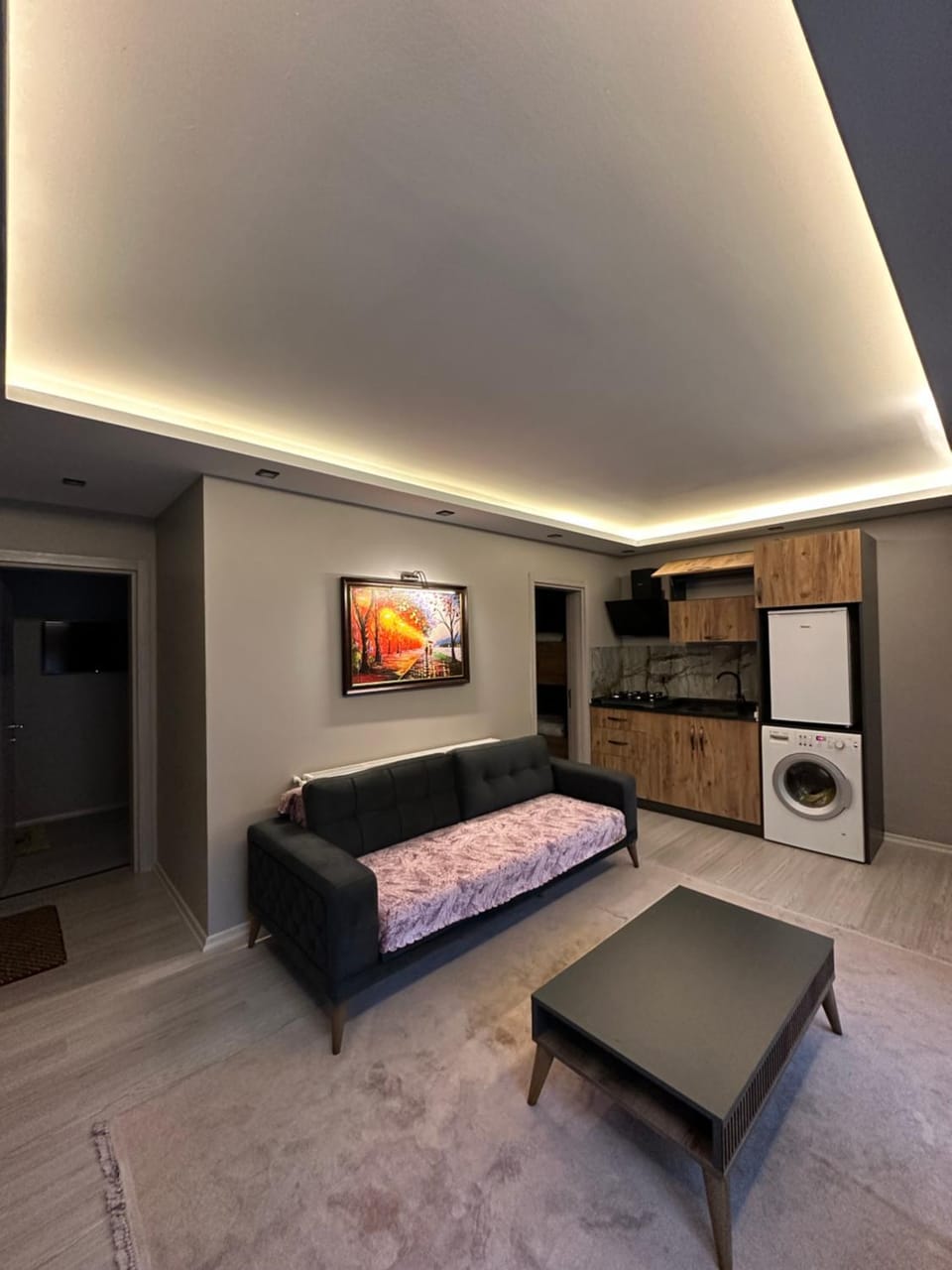 Kitchen or kitchenette, Living room, Seating area