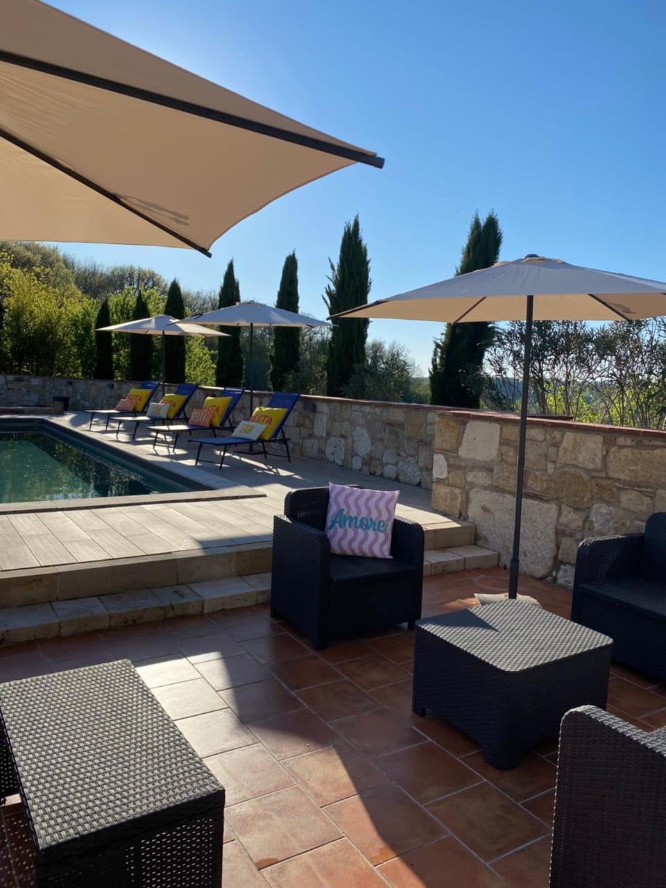 Patio, Natural landscape, Living room, Pool view, Swimming pool, sunbed