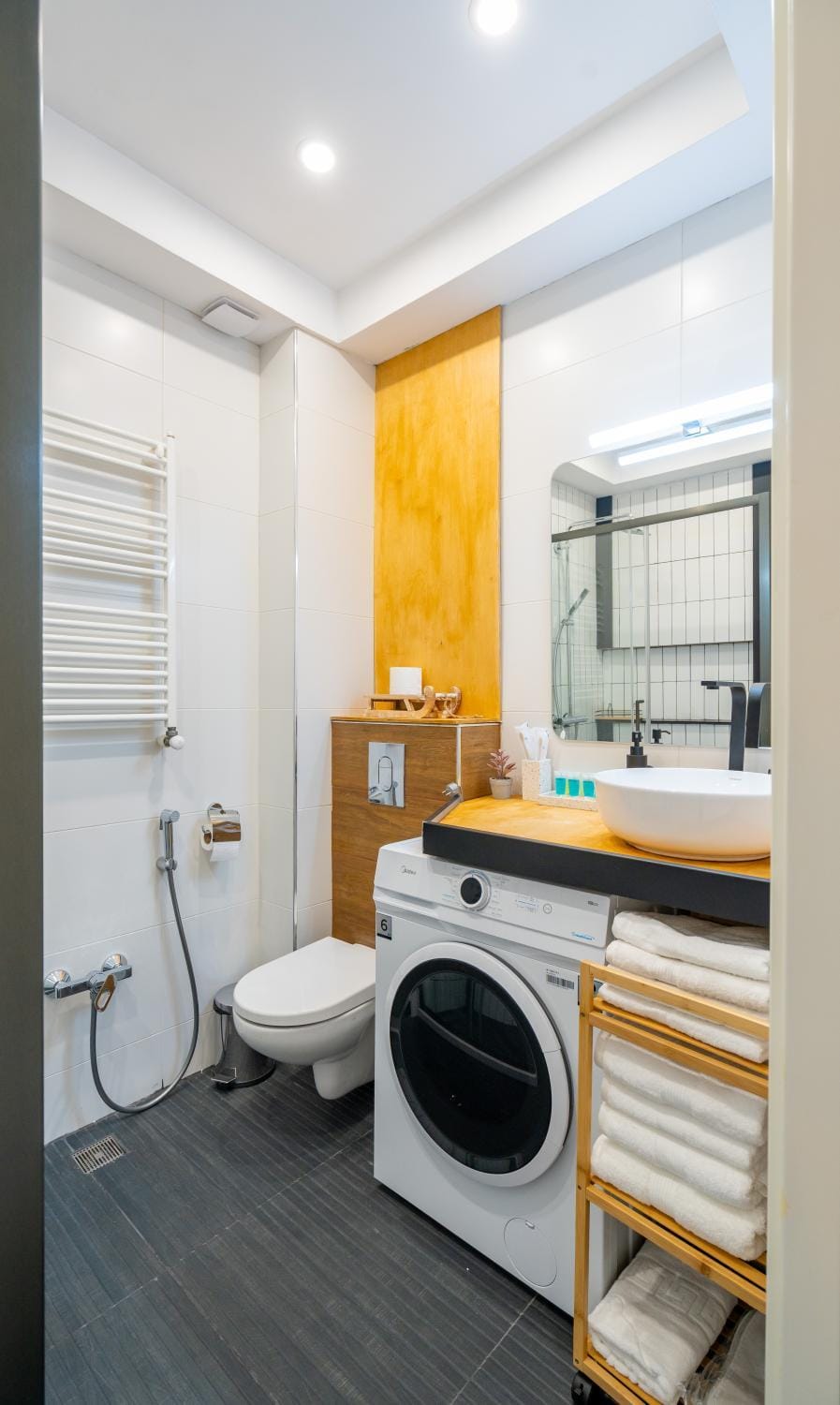 Toilet, Bathroom, towels, washing machine