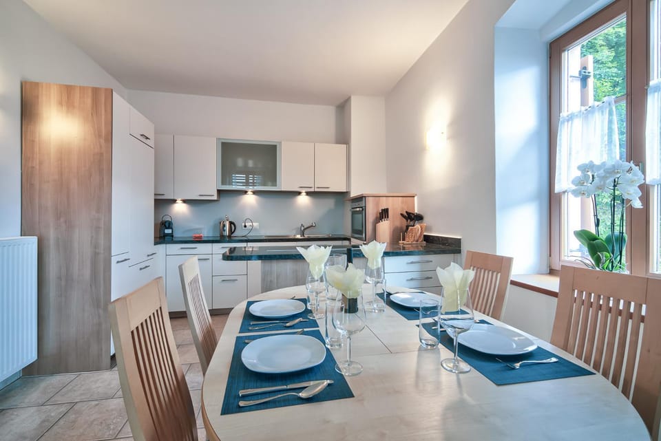 Kitchen or kitchenette, Living room, Seating area, Dining area, Food, Lunch, Dinner, stove