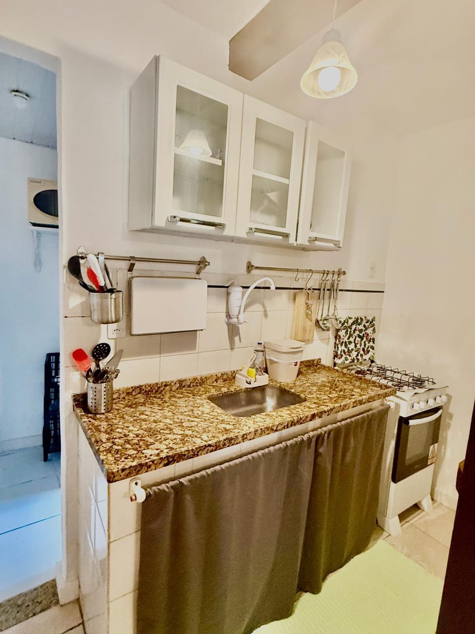 Kitchen or kitchenette, stove