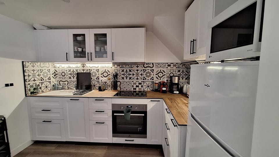 Kitchen or kitchenette, dishwasher, oven, stove