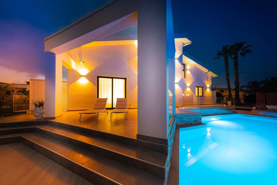 Property building, Night, Swimming pool