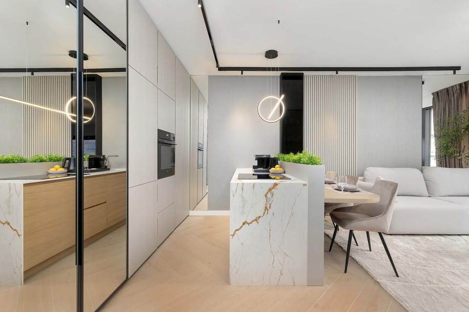 Kitchen or kitchenette, Living room, Dining area