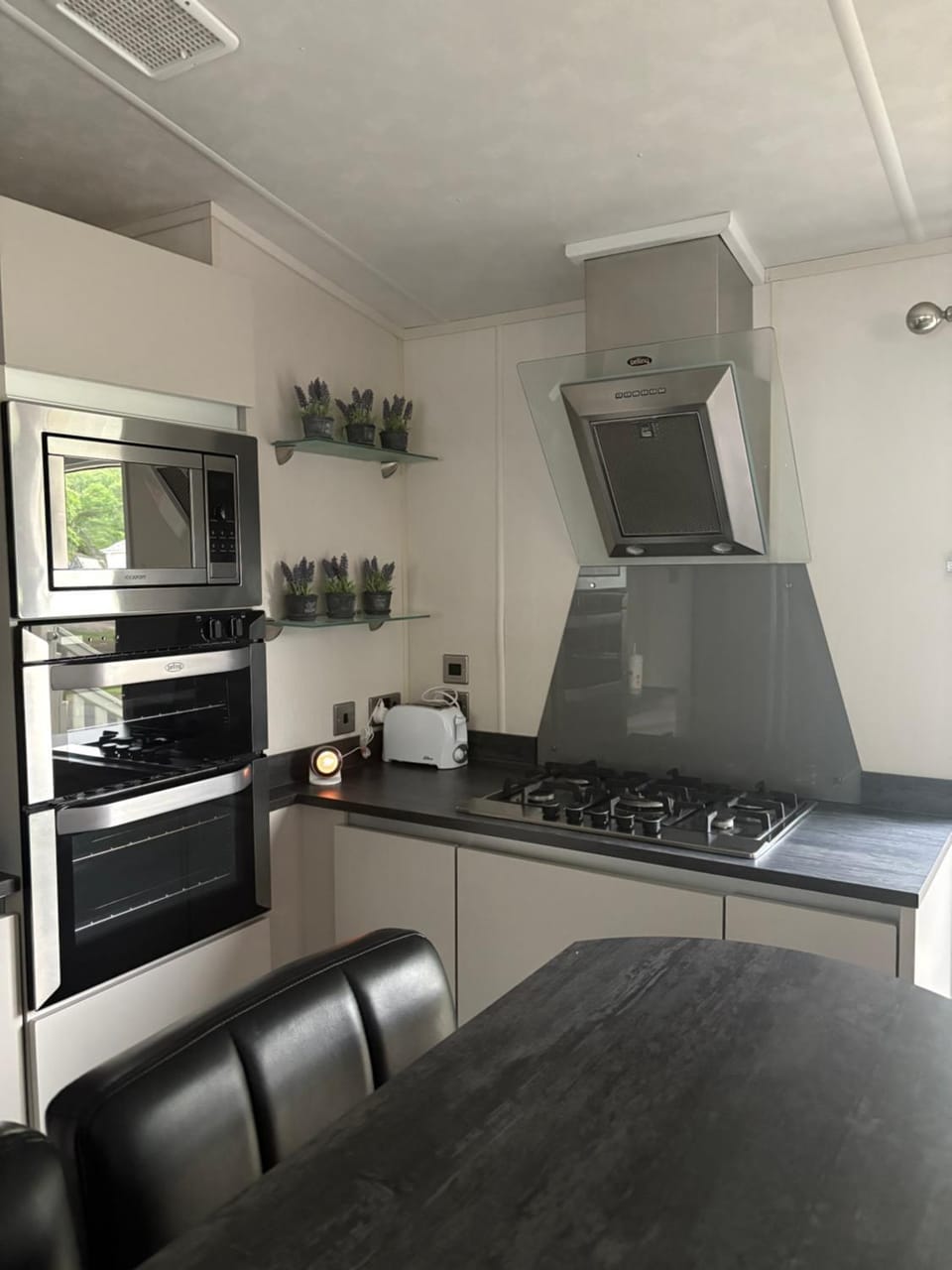 Kitchen or kitchenette, stove