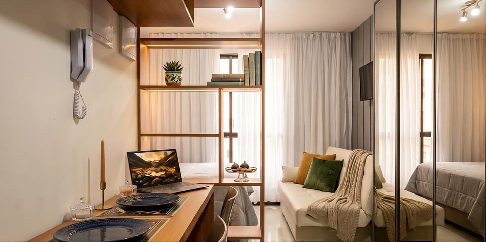 Kitchen or kitchenette, Living room, Seating area, Area and facilities, air conditioner