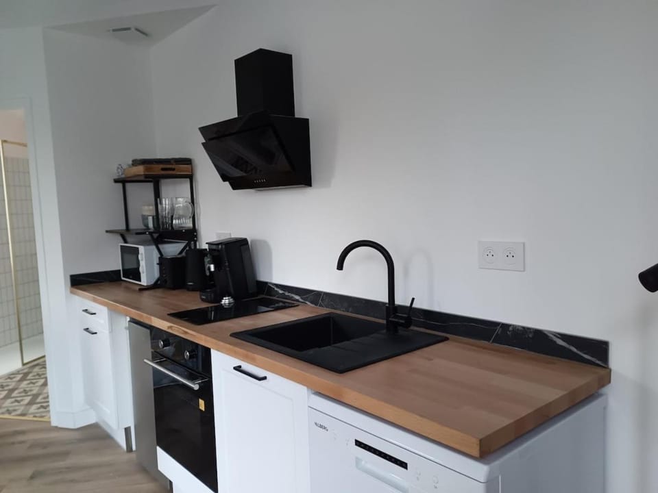 Kitchen or kitchenette, stove