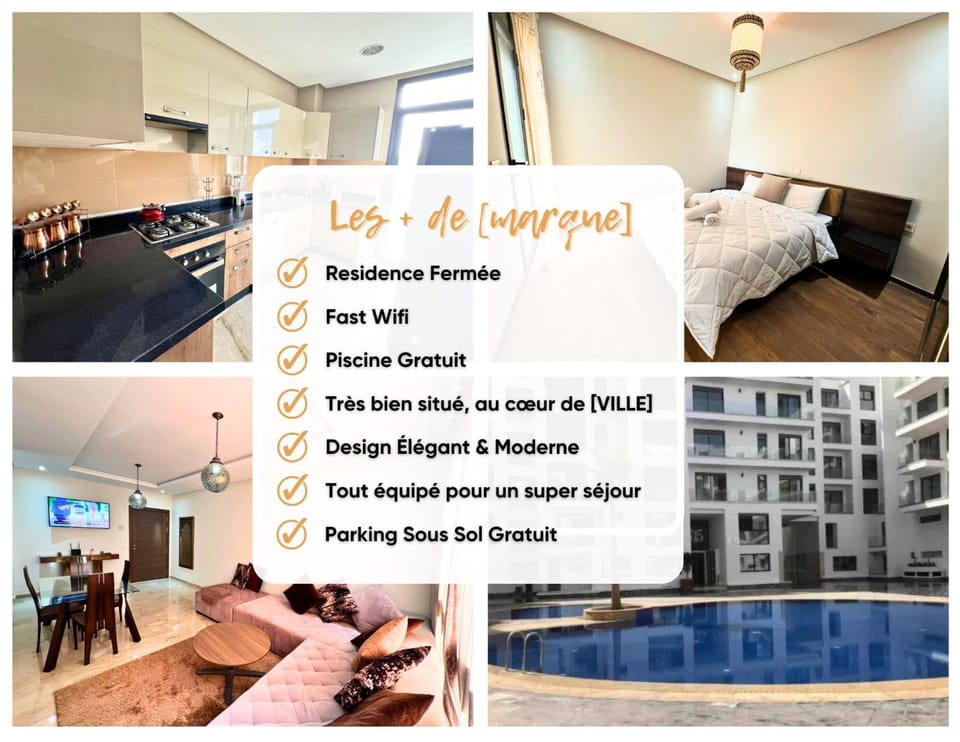 Luxury 2BR in Agadir Bay With Pool & Private Parking & Netflix & Self Check in 24h Apartment in Agadir