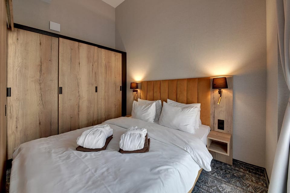 Bed, wardrobe