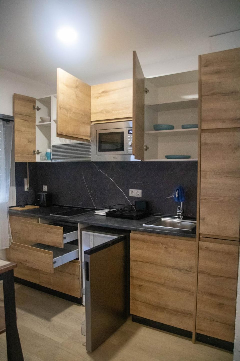 Kitchen or kitchenette, stove