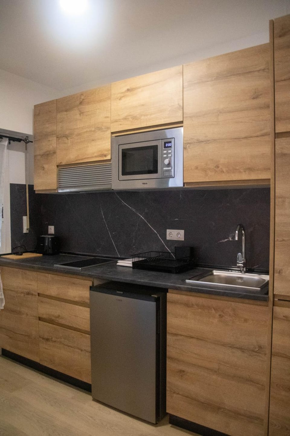 Kitchen or kitchenette, stove