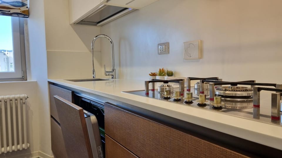 Kitchen or kitchenette, stove