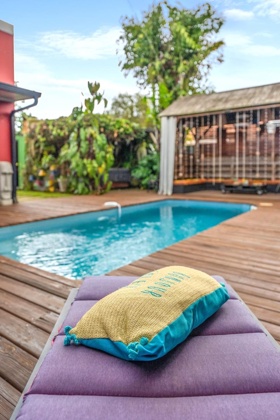 Patio, Day, Natural landscape, Pool view, Swimming pool, sunbed