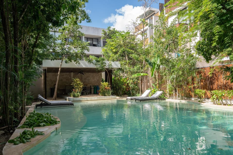 Property building, Day, Natural landscape, Garden, Garden view, Pool view, Swimming pool, sunbed