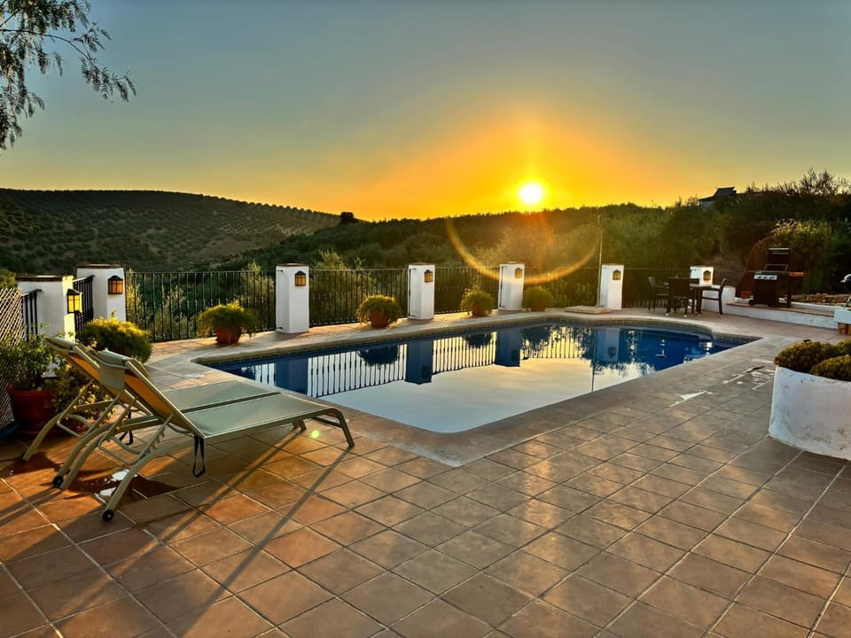 Patio, Pool view, Swimming pool, Sunset, sunbed