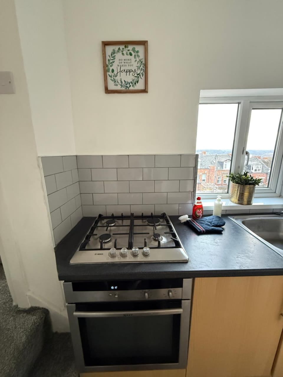 Kitchen or kitchenette, stove