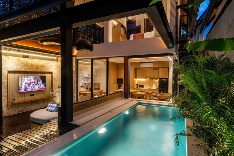 Night, Pool view, Swimming pool