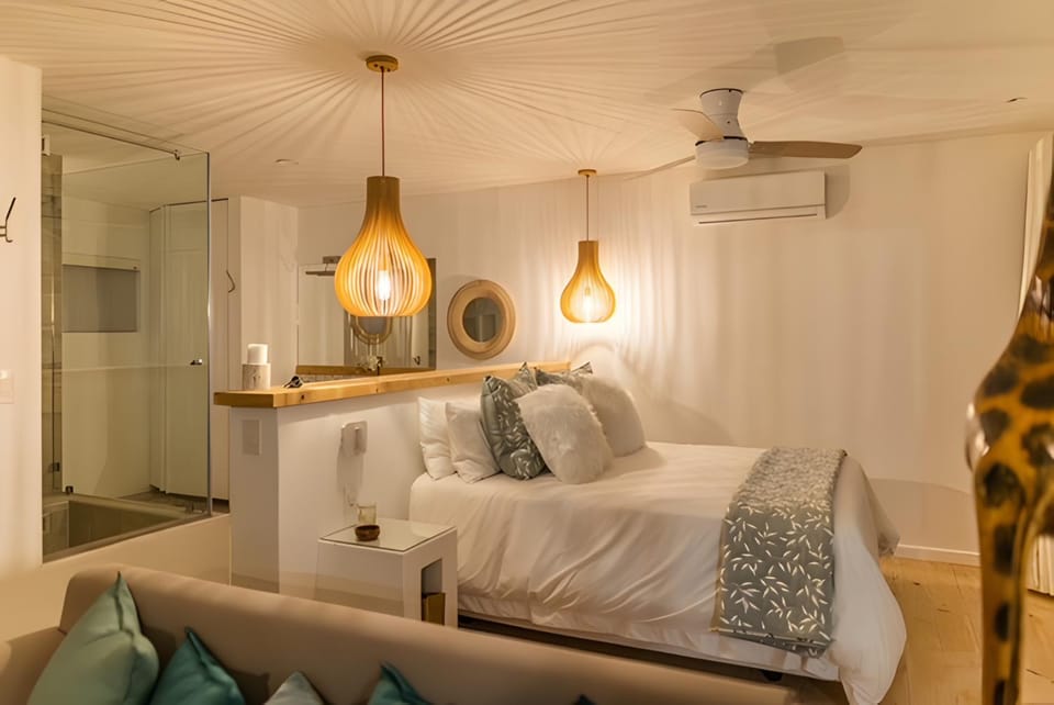 Bed, Living room, Photo of the whole room, Seating area, Bedroom, fireplace, air conditioner