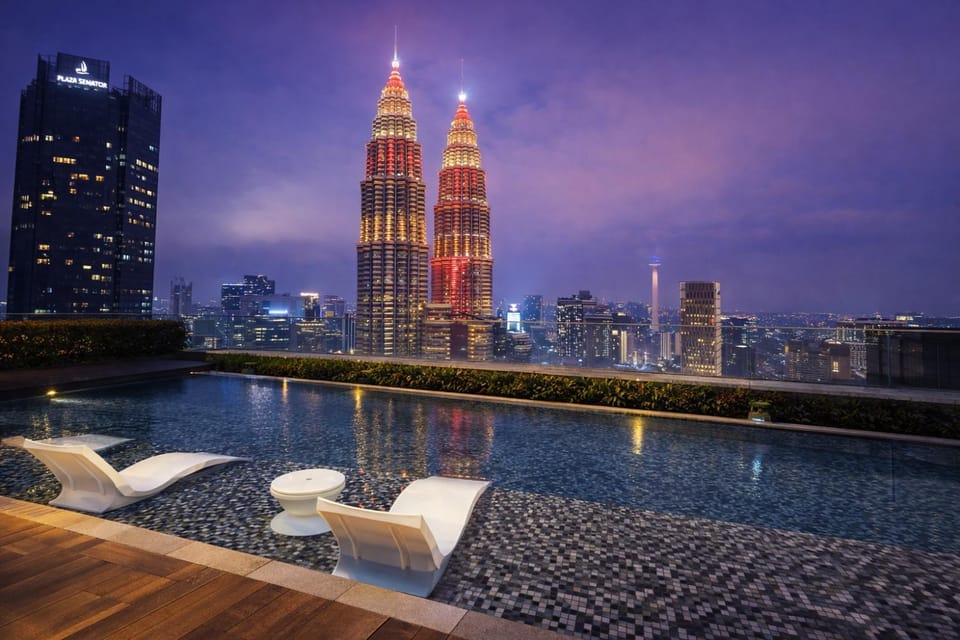 Property building, Night, City view, Pool view, Swimming pool