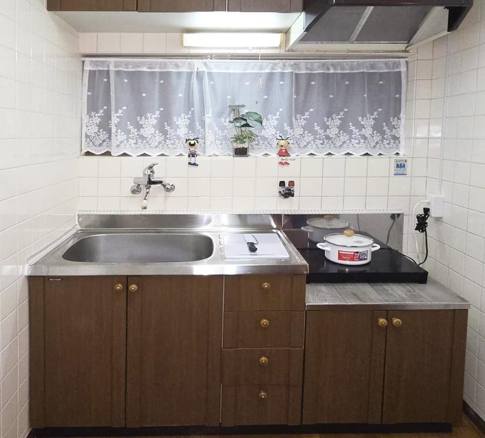 Kitchen or kitchenette, stove