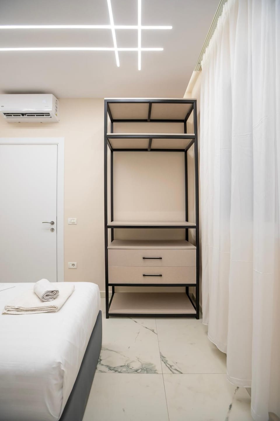 Bed, Photo of the whole room, Bedroom, towels, wardrobe, air conditioner