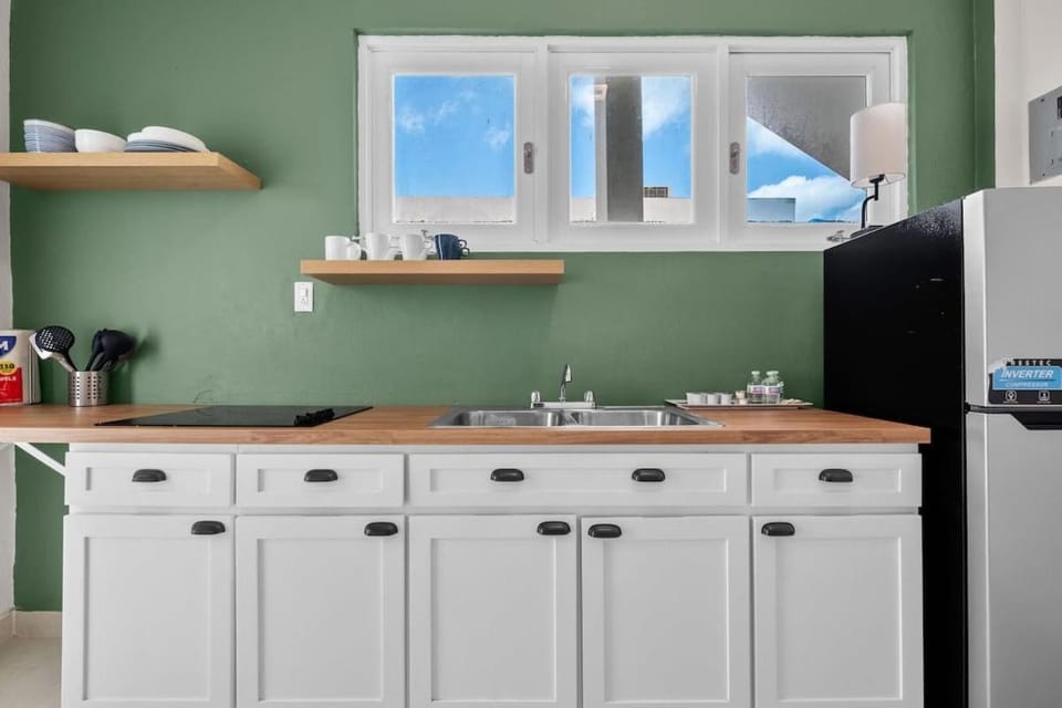 Kitchen or kitchenette, stove