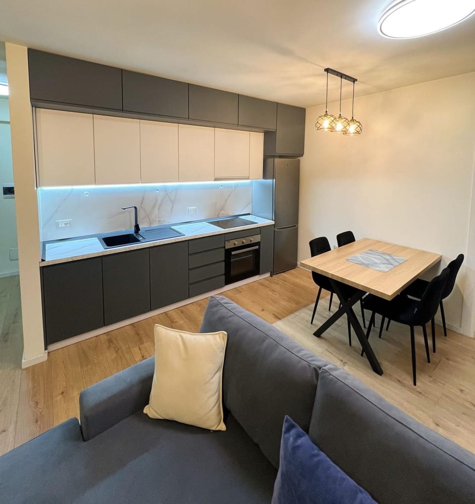 Kitchen or kitchenette, Living room, Seating area, Dining area, stove