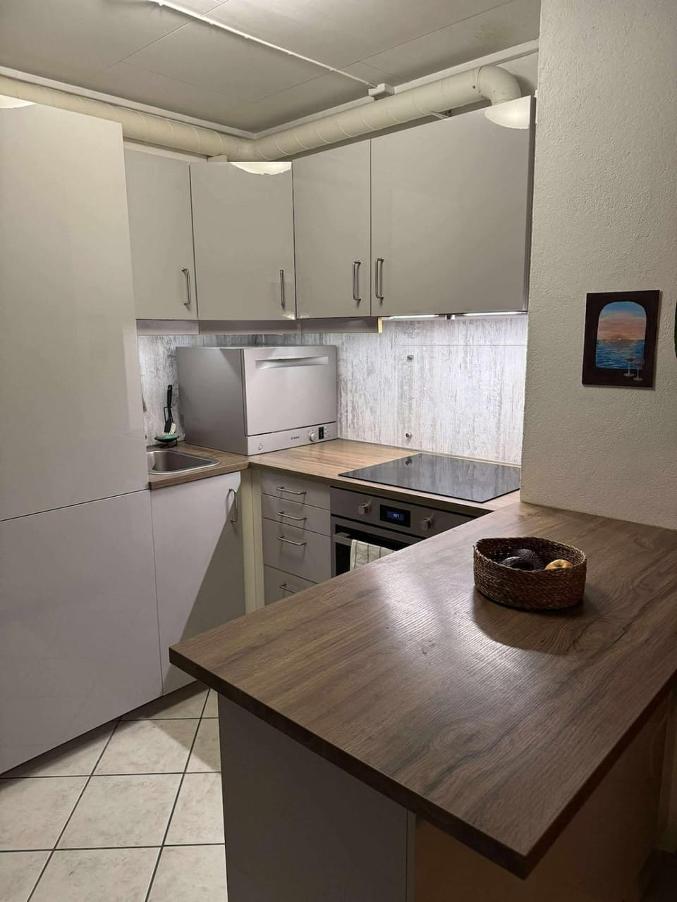 Kitchen or kitchenette, dishwasher, stove