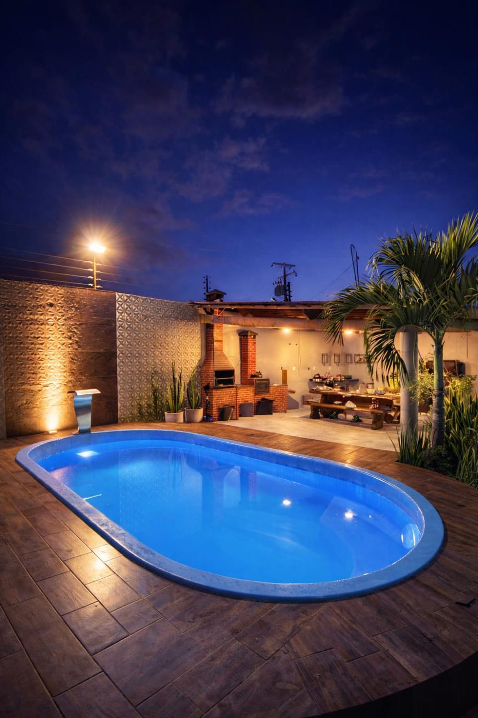 Patio, Night, Natural landscape, Pool view, Swimming pool