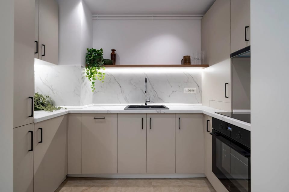 Kitchen or kitchenette, dishwasher, stove
