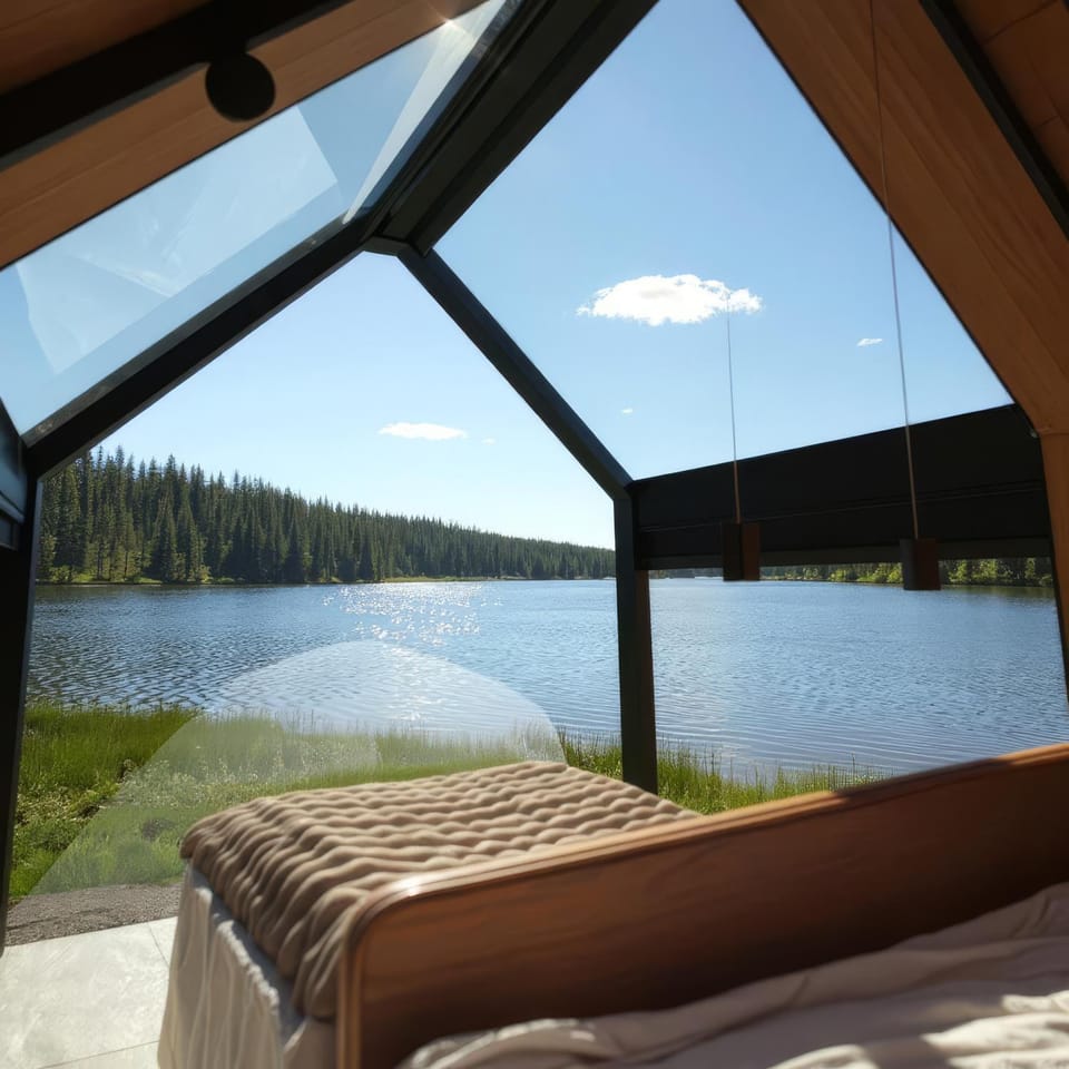 Bed, Day, Natural landscape, Bedroom, Lake view