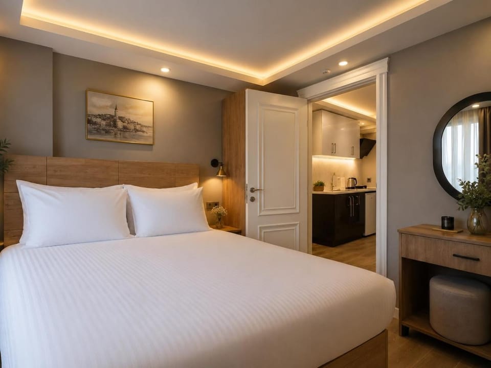 Bed, Natural landscape, Bedroom, towels, wardrobe