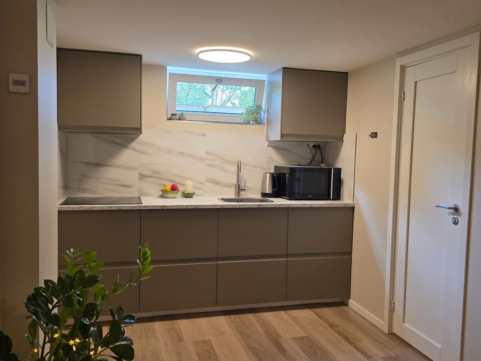 Kitchen or kitchenette, stove