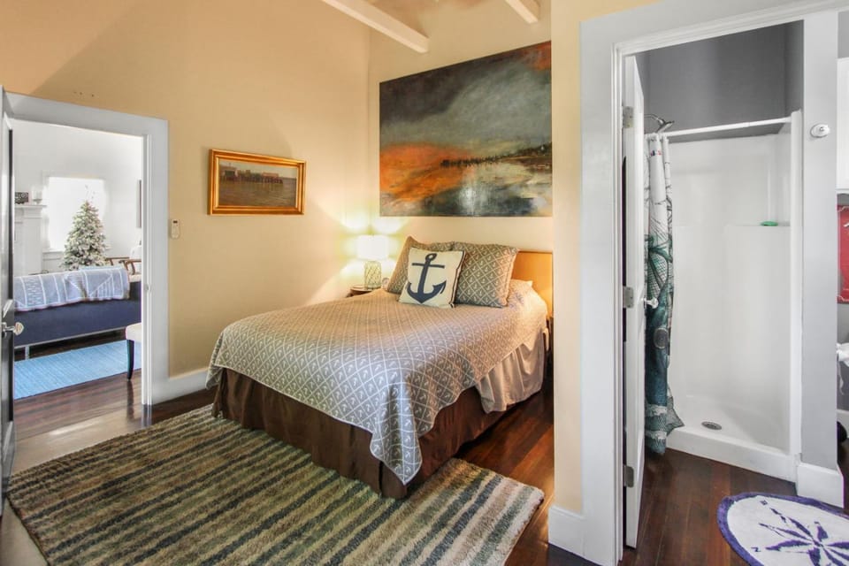 Shower, Bed, Day, Bedroom